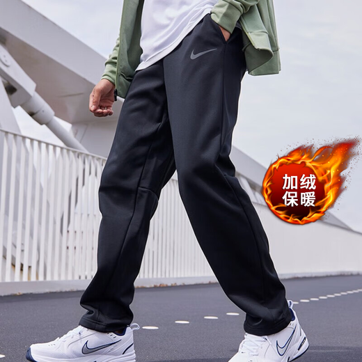 Nike (NIKE) official online store men's pants autumn and winter new velvet warm sports pants running trousers casual loose knitted sweatpants 932254-010/straight M 170/76
