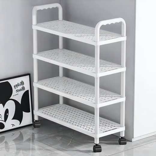 Kunfeng Shoe Rack Home Door Multi-layer Storage Rack Dormitory Rental Room Removable Storage Rack Corridor Simple Small Narrow Shoe Cabinet Second Floor Warm White-80cm Reinforced Wheels