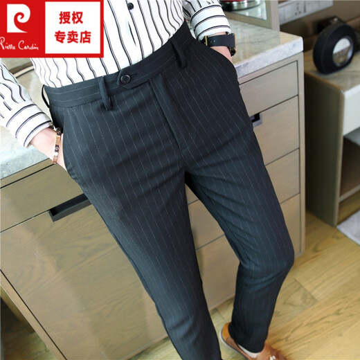 Pier Cardin casual pants men's small trousers thin men's spring and autumn business casual men's pants straight Korean summer trousers slim 509-N9906 (ice silk cropped pants) black 28