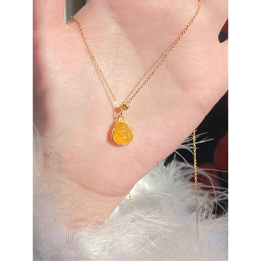 Tingyun natural amber Buddha necklace Maillard beeswax clavicle chain Maitreya Buddha smile pendant for men and women big belly Buddha Buddha necklace