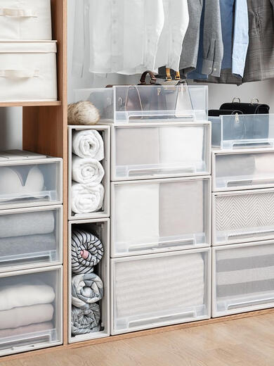 Drawer-type plastic household finishing box storage box wardrobe E3523 thickened lock depth 47 width 35 height 23 single meter white