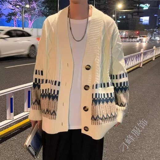 格润欧尚日系开衫毛衣男女秋冬款复古学生百搭字母刺绣慵懒中长款针织衫外 轩潮社677杏色 M