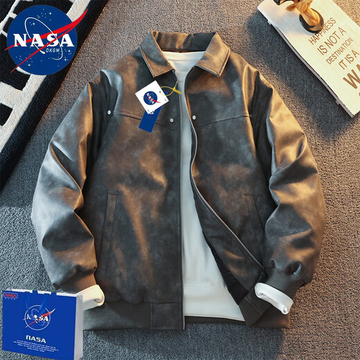 NASADKGM down jacket men's winter white duck down anti-cold winter wear warm new top trendy brand workwear stand-up collar leather jacket men black gray (not pure black) XL