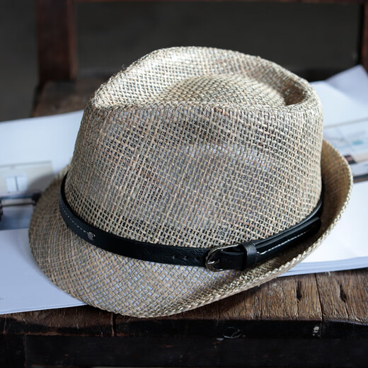 Tochino top hat men's spring and summer natural grass sunshade top hat middle-aged and elderly large head circumference outdoor sun protection casual hat trendy coffee ribbon regular size M (55-57.5cm)