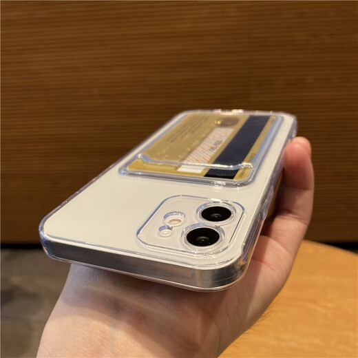 韵宁 适用苹果11硅胶套可插卡iphone12手机壳透明卡包苹果16promax简约保护壳 透明卡包 iPhone 12