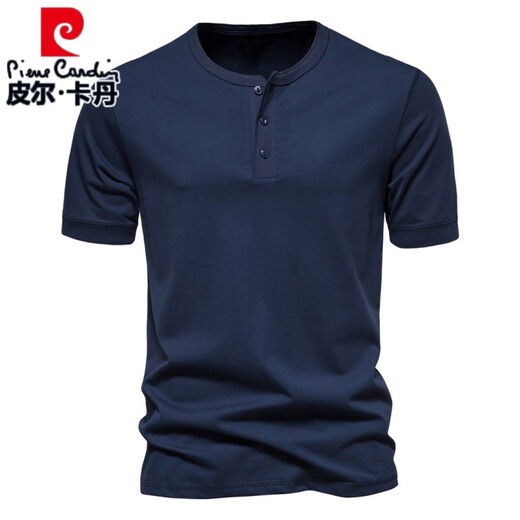 Pierre cardin European and American elastic Henry neck short-sleeved T-shirt men's youth summer casual personality large-size solid color half-sleeved T-shirt trendy light gray L 125-140Jin [Jin equals 0.5 kg]