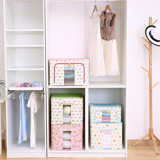 Quilt storage bag, large clothes luggage storage box, home student clothing packing bag moving 72, three pieces of milky white 72 liters of pink peach