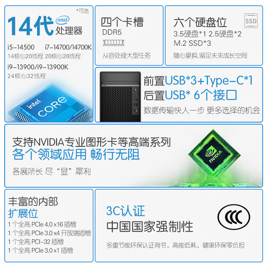 戴尔（DELL）OptiPlex7020MT Plus14代i5-14500台式机电脑主机全套升级款HT11C 单主机含键鼠套装 16G内存 1TB固态硬盘 1050Ti-4G