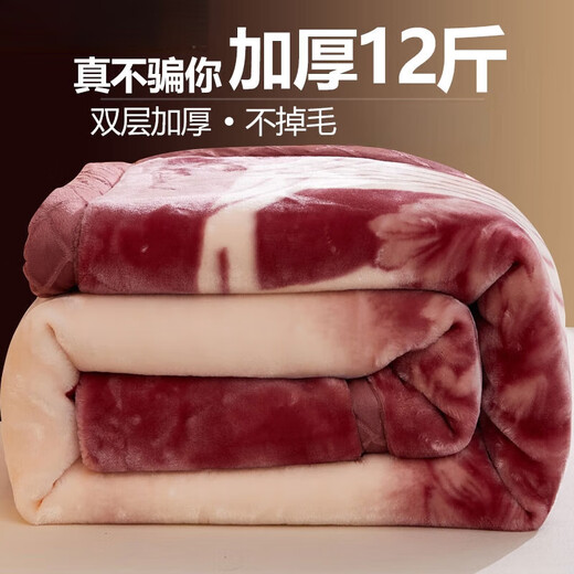 广东省被毛毯双层毛毯冬季加厚盖毯12斤被子结婚庆珊瑚绒超 CC-653 大红【双层拉舍尔面料/加 200x230cm【约重10斤】【铺盖两