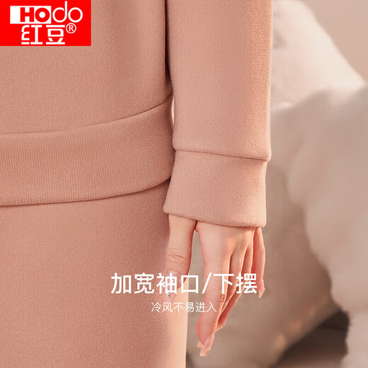 Red bean thermal underwear for women with wool plus velvet thickened antibacterial and wearable middle-high collar middle-aged and elderly cold-proof set