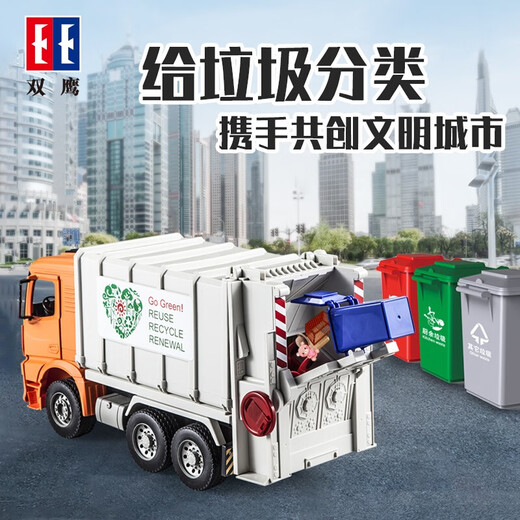 Double Eagle Large Remote Control Garbage Sorting Environmentally Friendly Transport Vehicle Manual Engineering Truck Truck Truck Children's Toy Car Boy 1 Garbage Sorting Sanitation Model Vehicle Official Standard