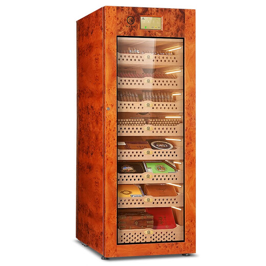 Bulldog cigar cabinet, constant temperature and humidity, moisturizing, eggplant cultivation, humidity control, ammonia removal, red wine compressor, WiFi solid wood shell, cedar wood, German fingerprint password lock, high-end divine dog VC528PLUS, elm gilt VC528 divine dog + high.1.79 meters