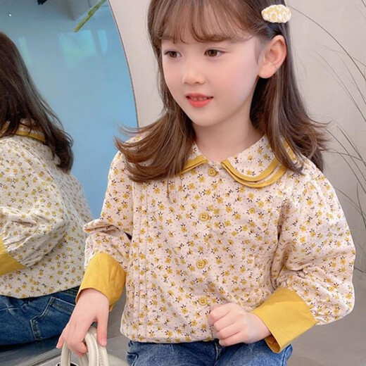 Disney (Disney) Girls Floral Shirts Fashionable Autumn Clothes 2023 New Doll Collar Fashionable Autumn Tops Pure Cotton Shirts Women Picture Color Shirts 130 Recommended height is about 125-130 cm