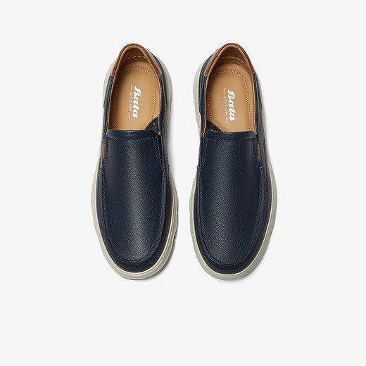 Bata loafers men's 2025 spring casual breathable cowhide thick sole one foot pedal G6850AM5 dark blue 40