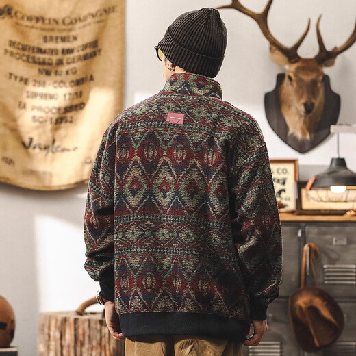 Jeanswest 560G schwerer ethnischer Strickjacke Herren Herbst und Winterstil Dicked großer Retro Jacquard Strickjacke Khaki Khaki [560g schwer] 2xl geeignet für 160-180jin [Jin gleich 0,5 kg]