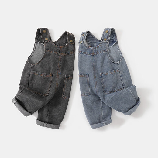 Yingyibei infant pants Korean version spring and autumn new girls overalls retro denim baby cute big PP jumpsuit black 100