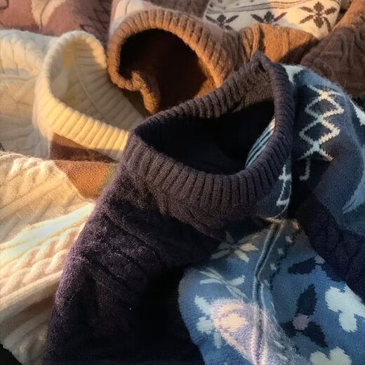 伯谈感毛绒针织衫毛衣男女ins彩色秋冬款vintage情侣小众套头毛线 杏色 M