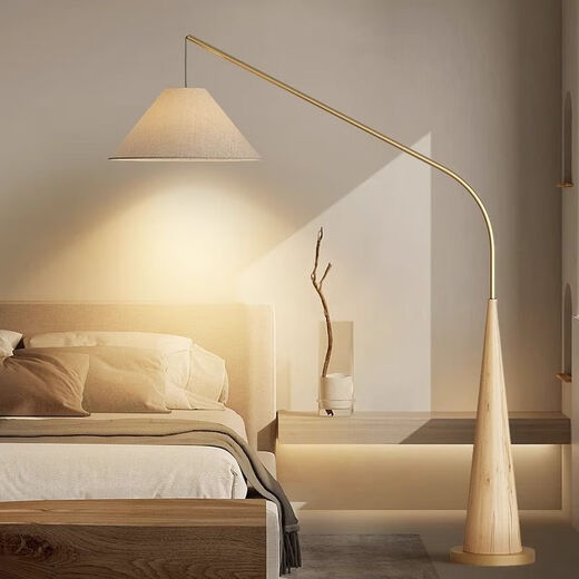 Zhong Shuai French living room wabi-sabi, antique style floor lamp, Internet celebrity fishing lamp, modern simple sofa atmosphere lamp, vertical lamp, walnut lamp body + white lampshade