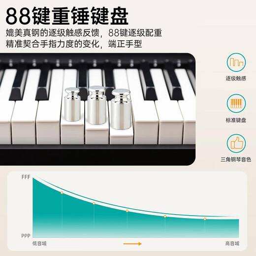 奥德斯克（AODSK）K-83电钢琴88键全重锤数码电子钢琴初学练习考级电钢+双人琴凳