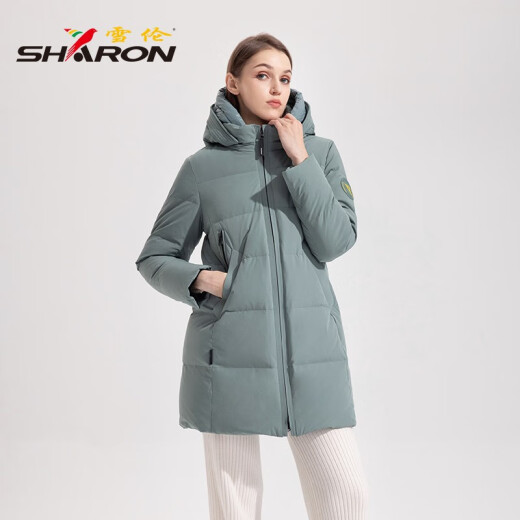 Shirron Mid-Longgent Down Jacket for Women Simple y versátil Armband Autumn and Winter Jacket 13567 Xuanqing Black XL