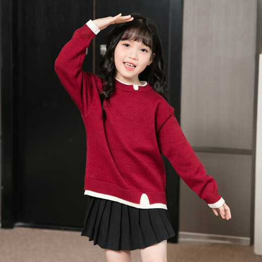 Little Bear Elf (xiaoxiongjingling) knitted sweater parent-child outfit family outfit red festive New Year sweater autumn and winter style mother-daughter outfit for a family of three or four burgundy parent-child outfit/single sweater children's size 100 (recommended weight 30Jin Jin is equal to about 0.5 kg)