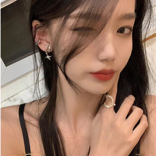 Mengke Duo ear bone clip, exquisite and versatile, personalized, non-pierced women, high-end niche, sweet, cool, simple, high-end, cold style earrings, ear bone clip, 10-piece set