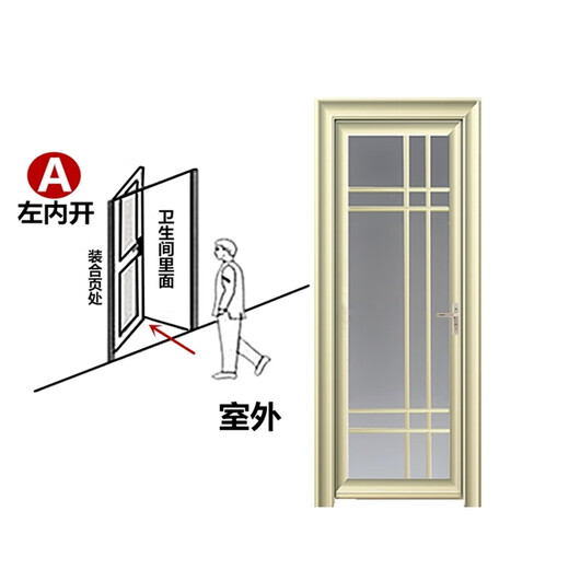 XMSJ Badezimmertür Toilettenentür Küche Titan Magnesium Aluminiumlegierung Einfacher Haushalt Toilettenbad Glas Küche Flachtür Champagner Gold Eine linke innere Öffnung + Türgriff am rechten 196x661 Blumenform 08