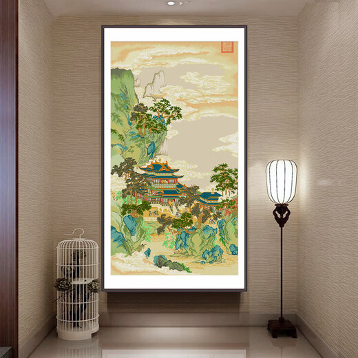 春天十字绣新款线绣南宋名画赵伯驹竖版客厅玄关仙山楼阁风景手工diy自己绣 埃及棉四股绣【6622 仙山楼阁】