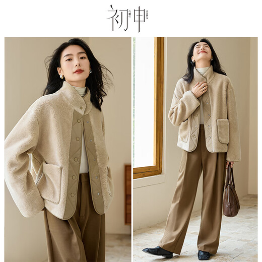 Chushen autumn and winter thick coat for women with lapel and double pockets, comfortable and versatile, warm and thick imitation lamb wool top S144F6006