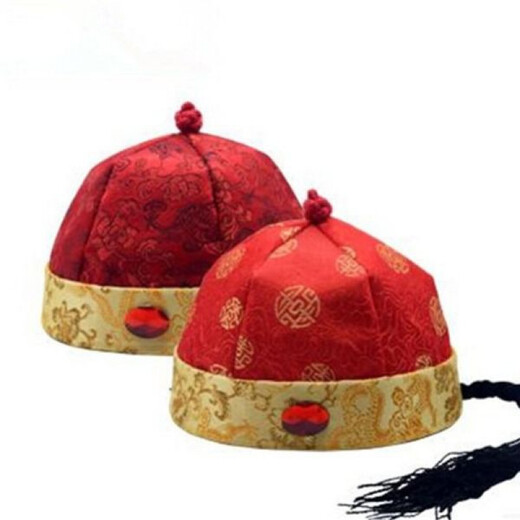 Karond nouveau produit empereur chapeau tang costume melon cuir chapeau de propriétaire ancien chapeau mâle empereur marié costume ancien opéra top boursier officiel de marié noir adulte coule de pastèque doux rouge jaune rouge n ° 4 (adapté à 2-10 mois)