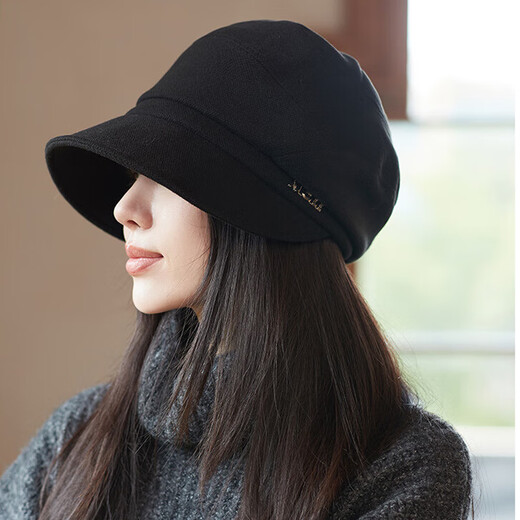 Jimmy Leaf 2025 Korean version of the new temperament duck tongue fashion simple splicing hat women's autumn and winter warm windproof basin hat beret black