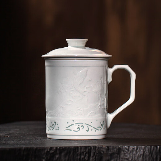 Gold inlaid jade Huang Shouliang handmade tea cup Jingdezhen Yingqing carved business office home tea cup gift giving good luck