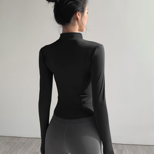 栢启歆瑜伽服女套装健身服跑步运动套装女普拉提训练外套收腰提臀瑜伽裤 瑜伽服套装 黑色外套+灰色长裤 L