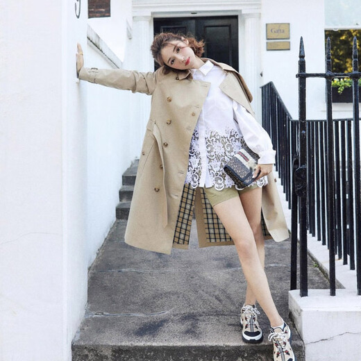 ETLK 2025 spring and autumn new high-end double-breasted temperament lace-up small classic mid-length windbreaker jacket for women Khaki-medium/long/style (mainly recommended length) L (110-120Jin Jin is equal to 0.5 kg) shoulder width 38