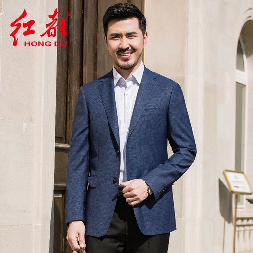 红都新款中年男士羊毛单西外套商务休闲男西装上衣 FJ7629-1 165/88B