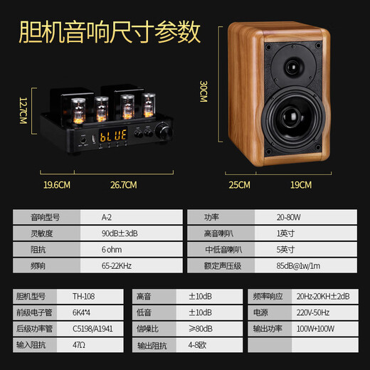 KINGHOPE君豪之音A-2迷你组合音响HIFI发烧电子管双环牛胆机套装功放音响蓝牙U盘家用桌面音箱音响 A2音响+TH108胆机