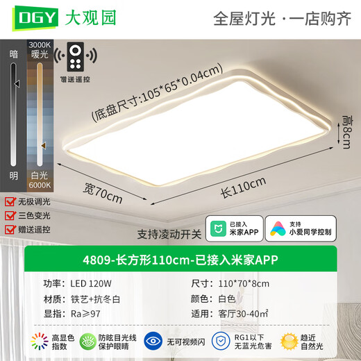 Grand View Garden Living Room Lights Modern Simple Cream Style Living Room Main Lights Minimalist Eye Protection Bedroom Ceiling Light Zhongshan Lights 125O Rectangular 110cm-connected to Mijia 120W Full Spectrum