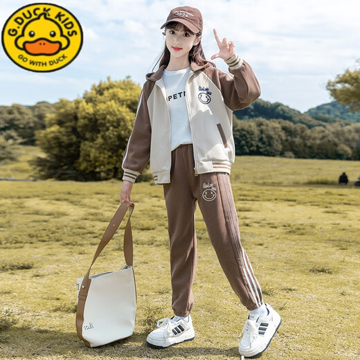G.DUCKKIDS小黄鸭女童春秋装套装25新款大童女装运动二件套儿童女孩秋季衣服 BQ1396灰色 【外套+裤子】 170 cm