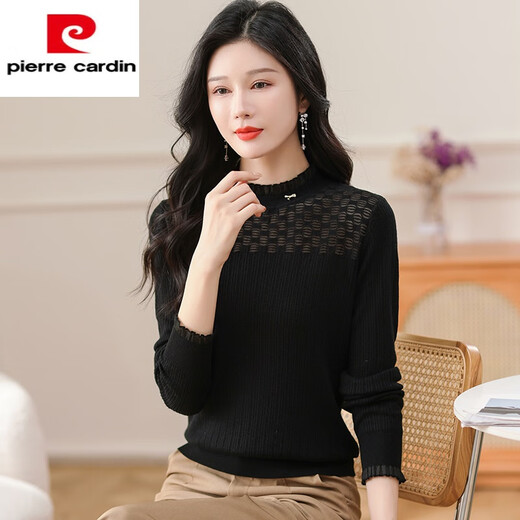 Pierre Cardin lace half turtleneck knitted bottoming sheep | Sweater women's autumn and winter new long-sleeved loose thin knitted sweater Orange S