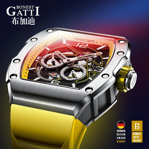 BONEST GATTI Deutsche Uhr Phantomgeschwindigkeit Männer mechanische Uhr Fass Vollautomatisch Uhr Valentinstag Geschenk für Freund Silbergrün BG9903-A4
