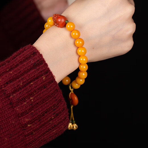 Qingcheng Mountain Pixiu Lucky South Red Bracelet Amber Old Beeswax Chicken Oil Yellow Bracelet Safety Buckle Auspicious Ruyi Birthday Gift Beeswax Pixiu South Red Bracelet + Expired