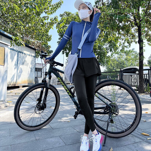 Mi Lan Cycling Suit Road Bike Cycling Suit Women's Long Sleeve Thin Outdoor Quick-Drying Sports Suit Blue Long Sleeve + Black Pants Cycling Suit/Summer M