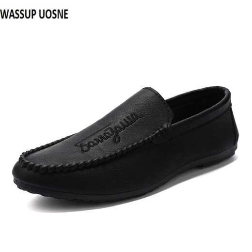 
WASSUP UOSNE 2024 new autumn men's shoes, beans shoes, men's trendy British business casual leather shoes, Korean fashion lazy shoes, YL-D838 black + odorproof insole 40
