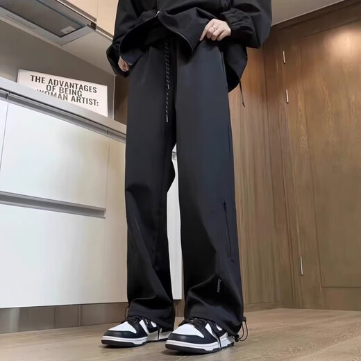 NASA BASE men's spring, autumn and winter new casual outdoor waterproof loose straight pants men's sports workwear long pants men's black XL (recommended 125-145Jin Jin equals 0.5 kg)