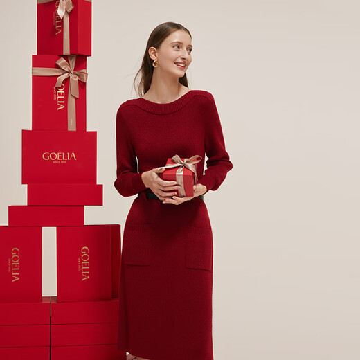 Gloria New Year's red dress red new slimming temperament one-line collar knitted dress 1C1C4G2N0 53R pepper red S