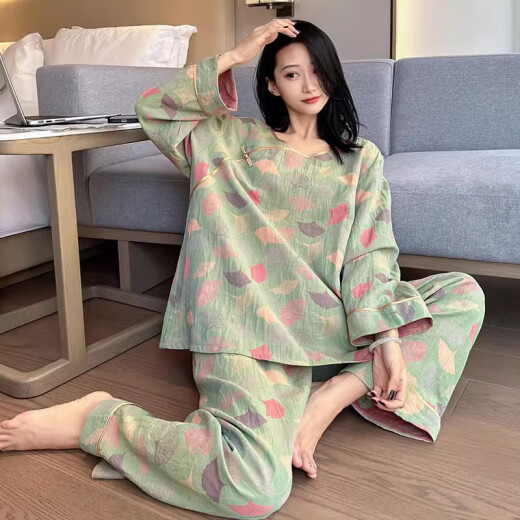 YIMENGTO伊门驼胖mm睡衣女春春大码复古中国风碎花棉纱家居服加肥加大200斤 yz16802 4XL  130-180斤