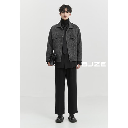 Earl Zall camel wool blended woolen jacket men's 23 autumn and winter high-end commuter men's jacket Z341684 high-end gray L