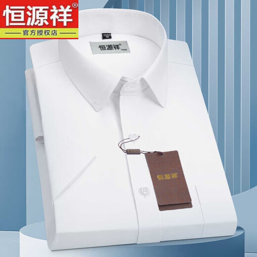 恒源祥春夏季衬衫男士短袖商务休闲衬衣免烫抗皱纯棉职业正装上衣 DX6636 38