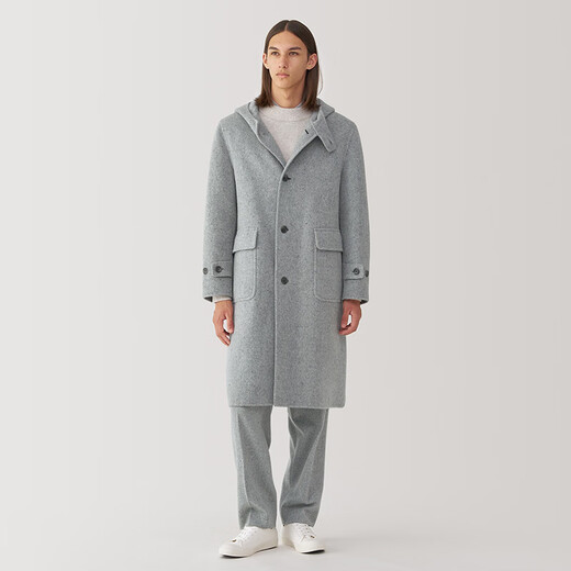 MUJI Labo Men's Cashmere Mixed Hooded Coat Woolen Coat Winter Jacket AF011A4A Light Gray M (170/92A)