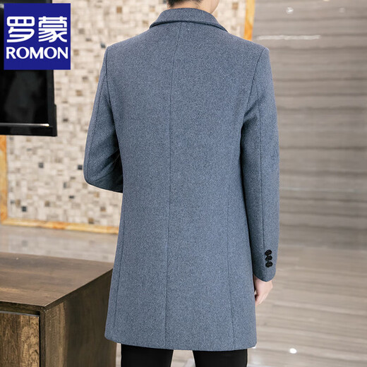 ROMON Woolen Woolen Coat Men's Slim Mid-Length Windbreaker Autumn and Winter Thickened New Woolen Men's Jacket Korean Version Black Thickened XL